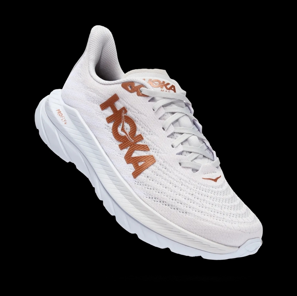 Hoka White and Copper Athletic Shoes